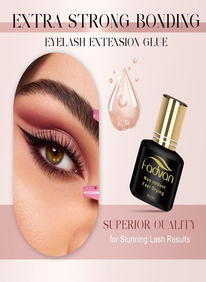 FADVAN Professional Eyelash Extension Glue - 1 Second Fast Dry, 8+ Weeks Retention, Strong Hold & Low Fume, Black Adhesive for Volume/Classic Hybrid Lashes, 5ml - Image 4